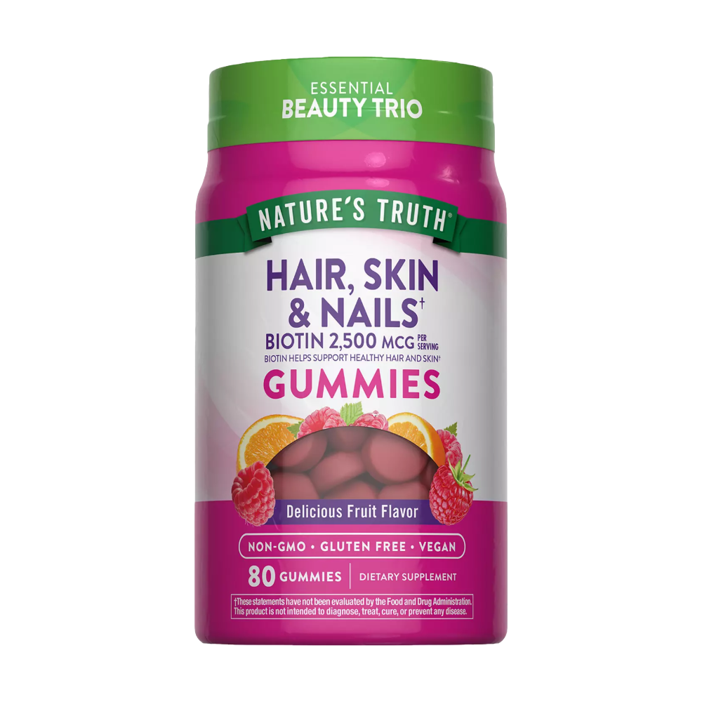 NATURE’S TRUTH, Hair Skin and Nails Gummies, 2500mcg of Biotin, 80 Gummies, 40 Servings - Delicious Fruit
